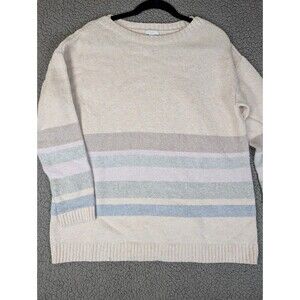 J. Jill Sweater Womens Med Striped Soft Knit Ivory Pastels Pullover Long Sleeve
